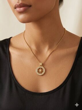 Gold Compass Star Pendant Necklace - Women Jewelry